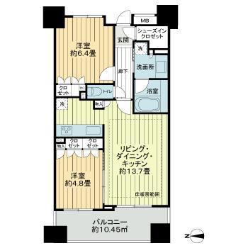 リビオ初台アリアフォート(2LDK/4階)の間取り写真
