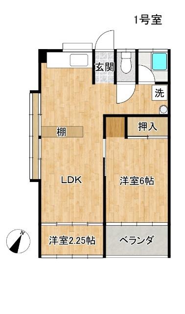 梅田ハイツ(1LDK/2階)の間取り写真