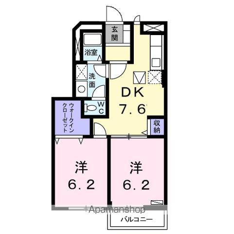 ブライトK(2DK/1階)の間取り写真