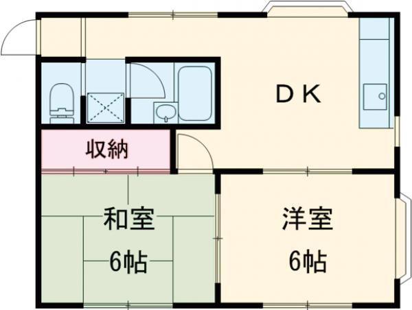 マンション オータムリバー(2DK/1階)の間取り写真
