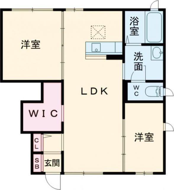 ミロワール B棟(2LDK/1階)の間取り写真