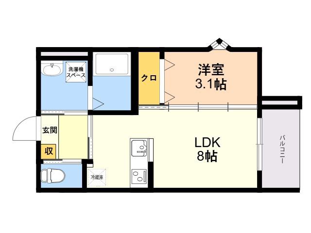 ROBOT HOME 渡辺通(1LDK/2階)の間取り写真