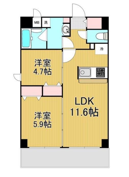 レジデンシア都島アイラ(2LDK/2階)の間取り写真