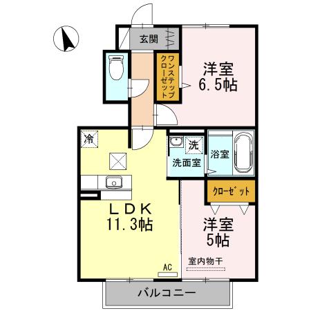 ロン・ラポール C棟(2LDK/1階)の間取り写真