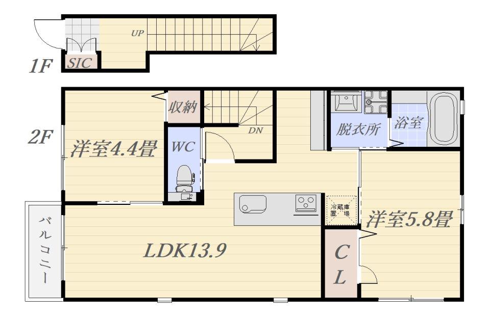 プランドールI(2LDK/2階)の間取り写真