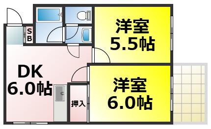夕張家マンション(2DK/4階)の間取り写真