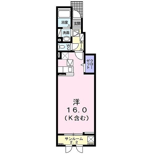 セレーン扇田A(ワンルーム/1階)の間取り写真
