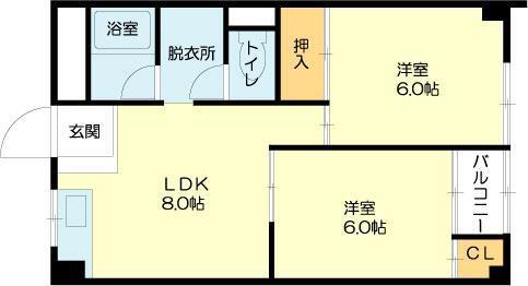 山手ビルマンション(2LDK/4階)の間取り写真