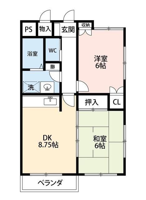 パシィフィックII(2DK/1階)の間取り写真