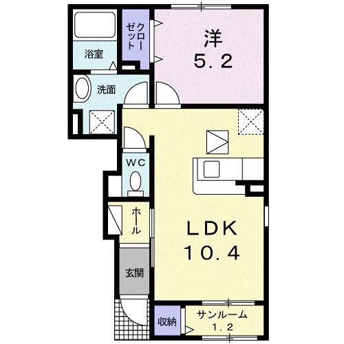 サン・ヤスダ(1LDK/1階)の間取り写真