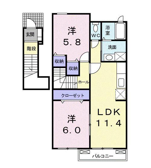 プラージュA(2LDK/2階)の間取り写真
