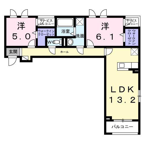 富雄元町1丁目アパート(2LDK/3階)の間取り写真