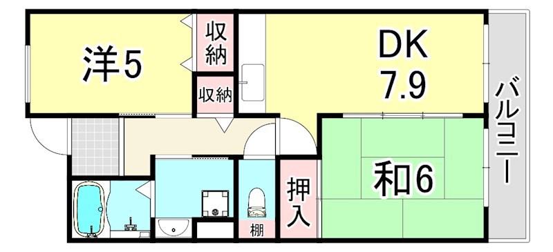 UR浜甲子園さくら街4号棟(2DK/2階)の間取り写真