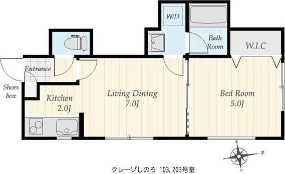 クレーゾしのろ(1DK/2階)の間取り写真