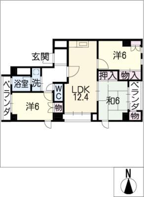 山八第3ビル(3LDK/5階)の間取り写真