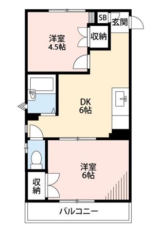 ランドフォレストつきみ野(2DK/3階)の間取り写真