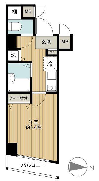 メインステージ白金高輪(1K/2階)の間取り写真