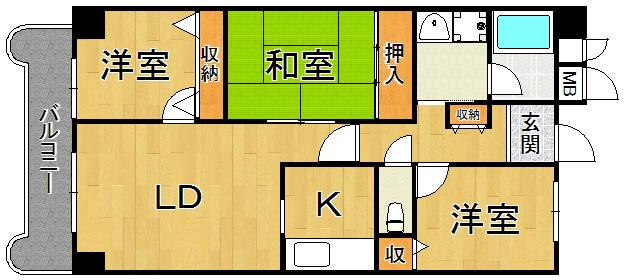 ドミールタワー幸大(3LDK/4階)の間取り写真
