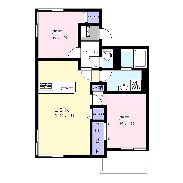アビターレ請西南E棟(2LDK/2階)の間取り写真