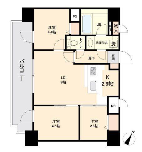 MODERN PALAZZO 天神南II(3LDK/9階)の間取り写真