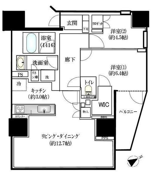 グランスイート市ヶ谷(2LDK/8階)の間取り写真