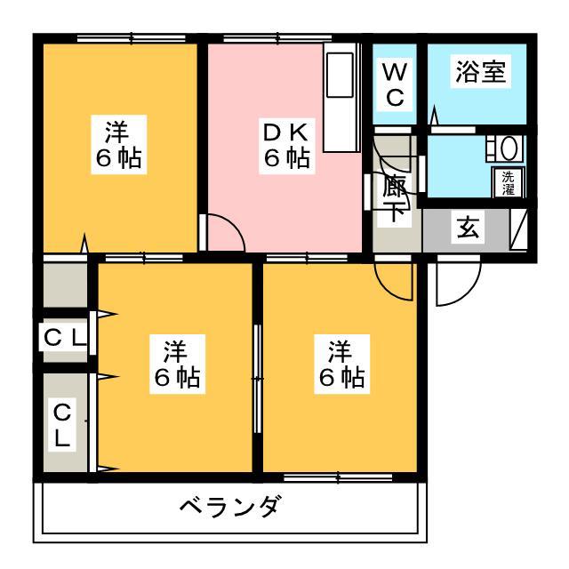 ディアス・モア(3DK/1階)の間取り写真
