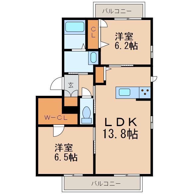 べレオ小堀(2LDK/3階)の間取り写真