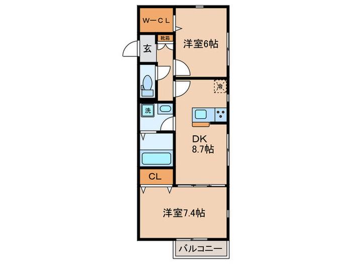 ディアオールII(2DK/1階)の間取り写真
