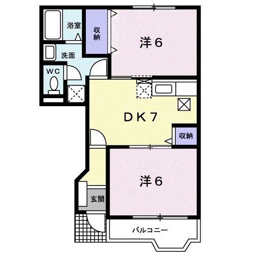 ベルデュールB(2DK/1階)の間取り写真
