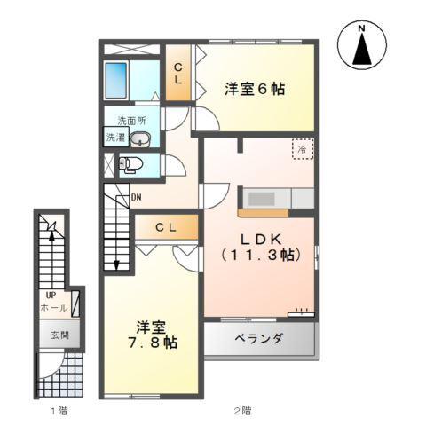 グレイシャス(2LDK/2階)の間取り写真