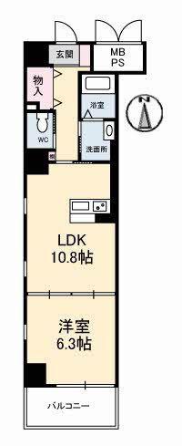 ウエストサイド岡山(1LDK/9階)の間取り写真
