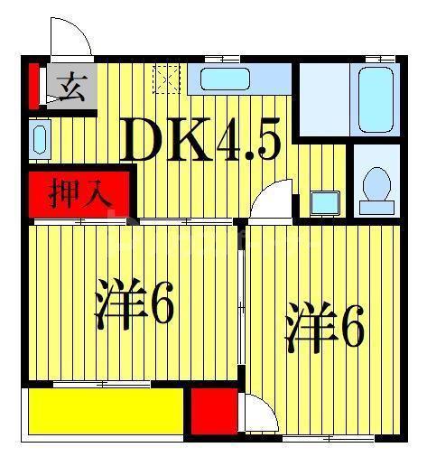 リバティープラザB(2DK/2階)の間取り写真