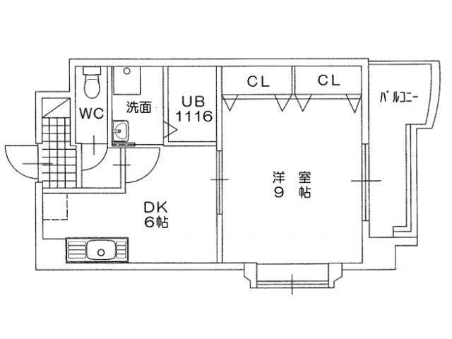 ベルガ北方(1DK/3階)の間取り写真