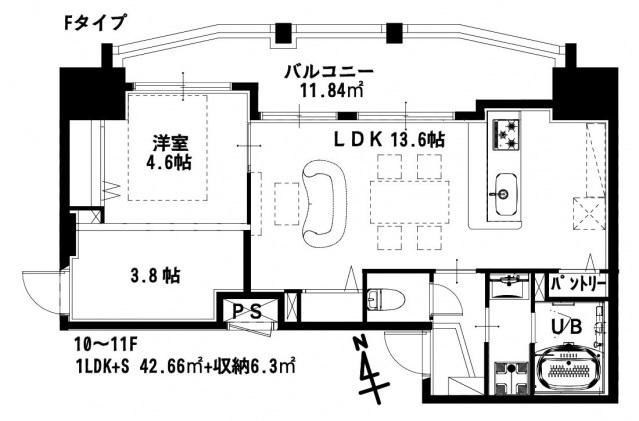 リノリノアパートメント土橋(1SLDK/5階)の間取り写真