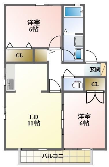 サンメゾンC(2LDK/2階)の間取り写真