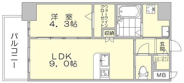 リレア山王(1LDK/6階)の間取り写真