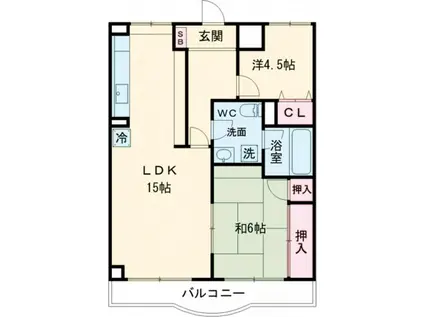 シャトーカワイ(2LDK/4階)の間取り写真