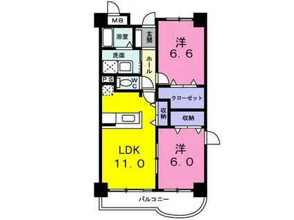 マンショングランデカナバ(2LDK/2階)の間取り写真