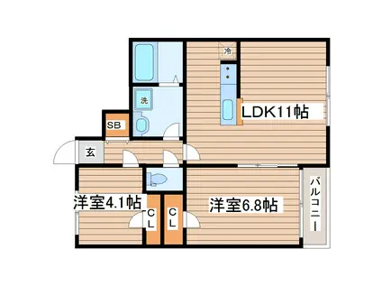 レジデンスシーマII(2LDK/1階)の間取り写真
