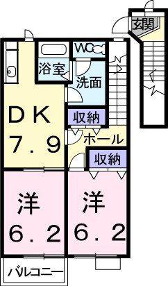 オーブリーアサノA(2DK/2階)の間取り写真