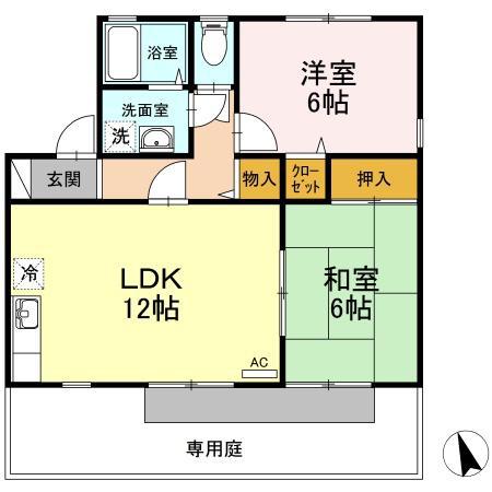 セジュールクレストB棟(2LDK/1階)の間取り写真