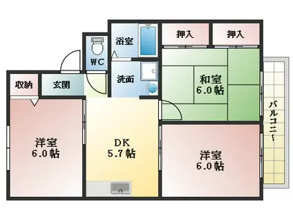 メゾンラベール(3DK/1階)の間取り写真