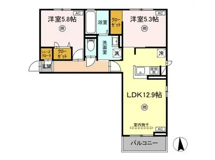 トリシア八幡(2LDK/2階)の間取り写真