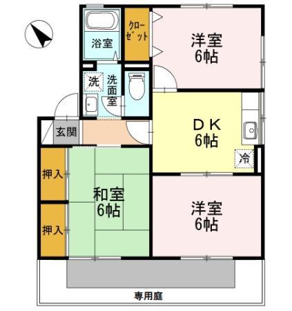 サンハイム東河原I棟(3DK/1階)の間取り写真