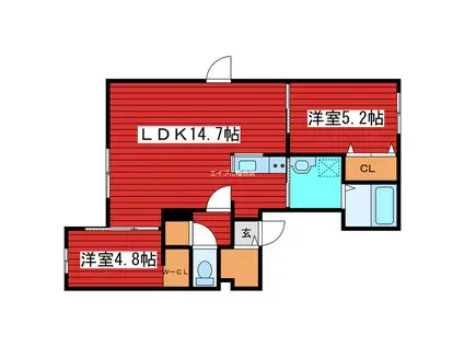 JANUS RESIDENCES月寒中央PARKFRONT(2LDK/4階)の間取り写真