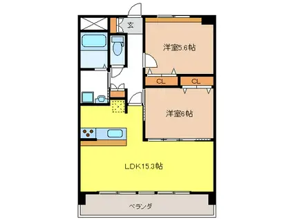 プラム正木北(2LDK/5階)の間取り写真
