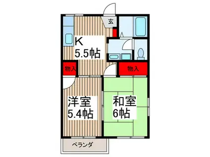 ニューヒルズ(2K/2階)の間取り写真