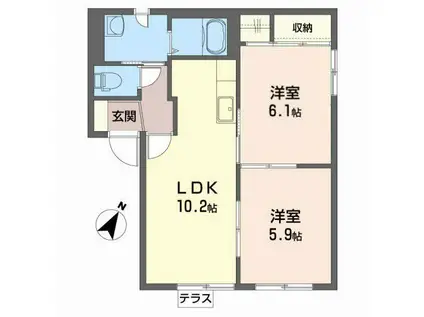 サイクルロード桜台B(2LDK/1階)の間取り写真