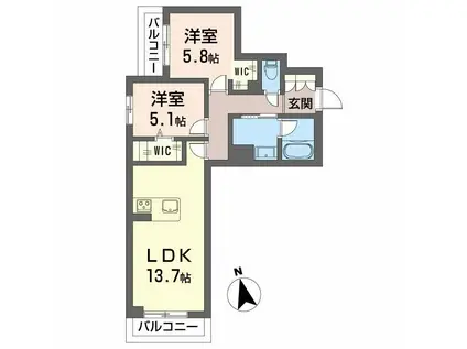 AXIS助信(2LDK/2階)の間取り写真