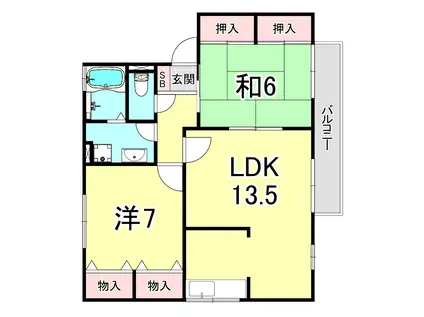 クレールプラザ立花B棟(2LDK/2階)の間取り写真